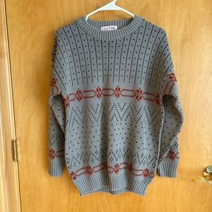 Clifton Place Mens Gray Red Black Fair Isle Knit Sweater Pullover Size Large‎